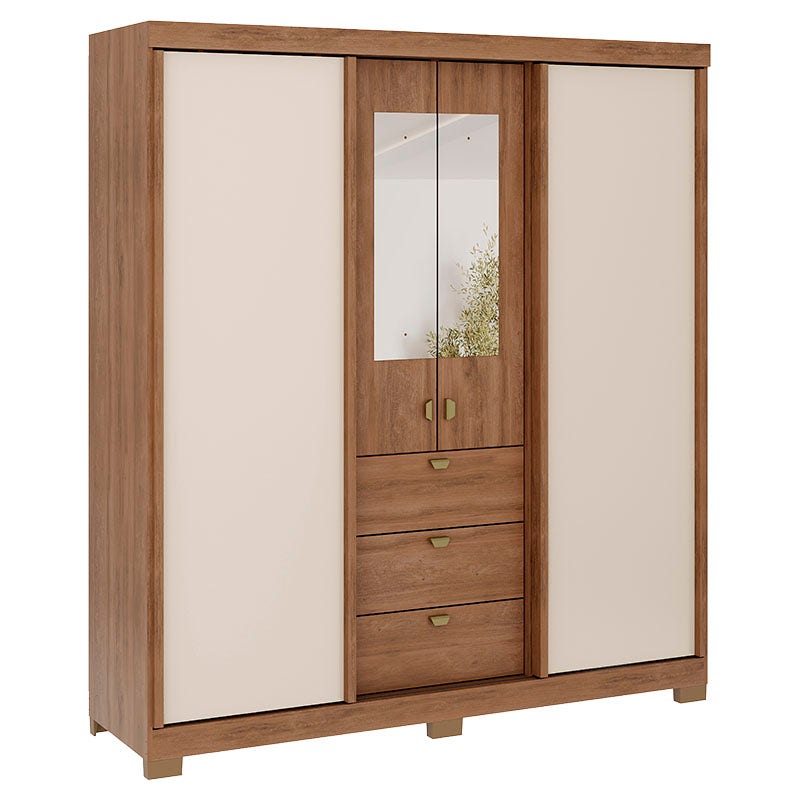 Armario MDP freijo con Off White con espejo 200 x 52 x 180 cm
