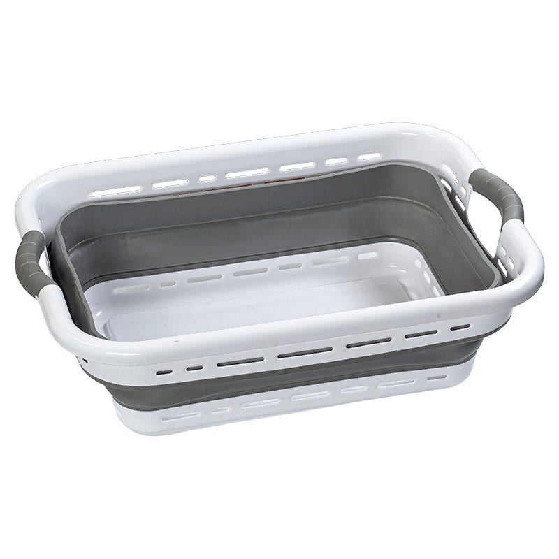Canasta para ropa rectangular 78 L blanco y gris plegable