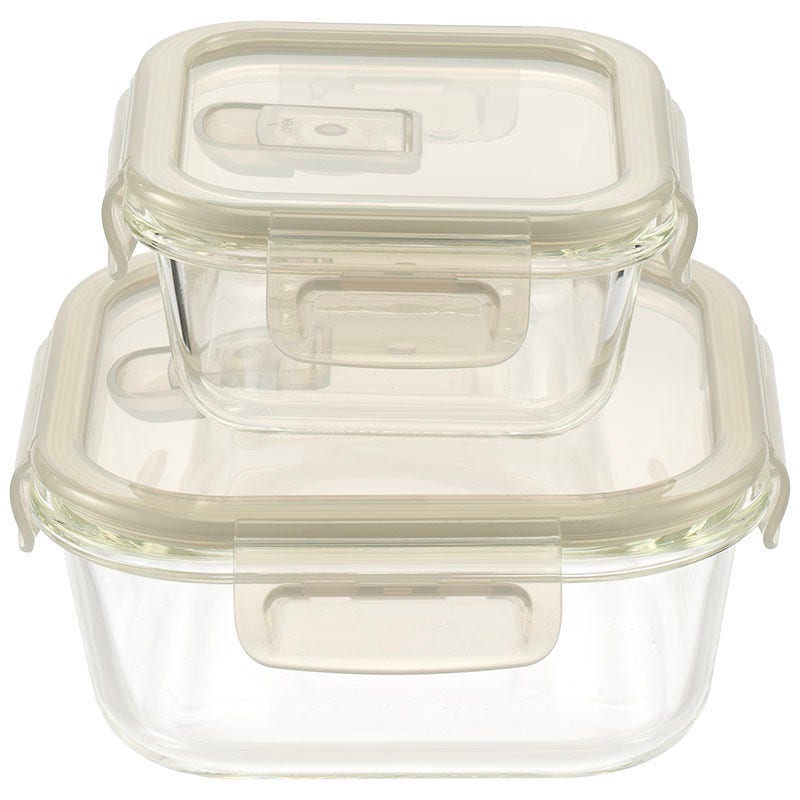 Set 2 contenedores para comida cuadrados vidrio 320 y 800 ml