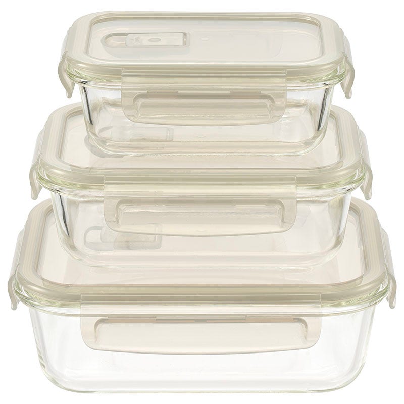 Set 3 contenedores para comida rectangulares vidrio 380, 650 y 1100 ml