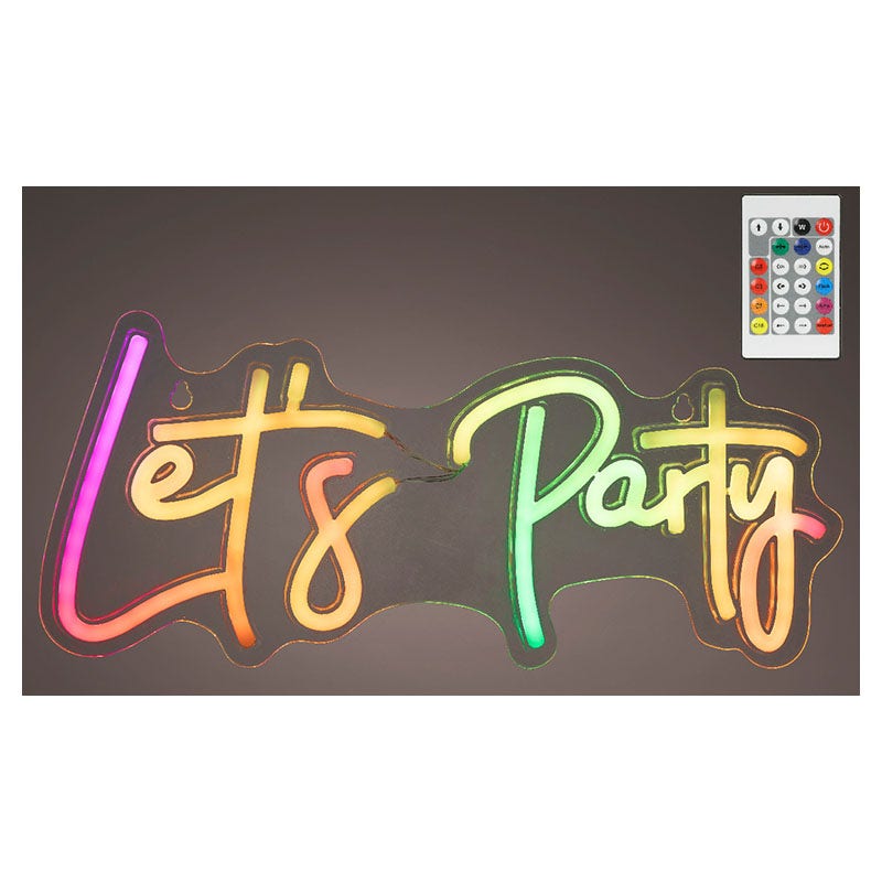 Letrero neón LED "let´s party" multicolor RGB 3,9 W 16 cm Lumineo